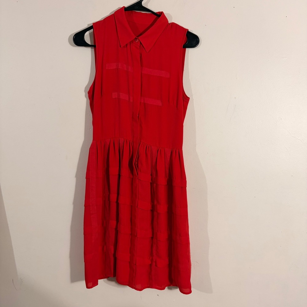 Unbranded Shirt Dress Womens S Red Sleeveless Tiered Button Down Mini DRESS
